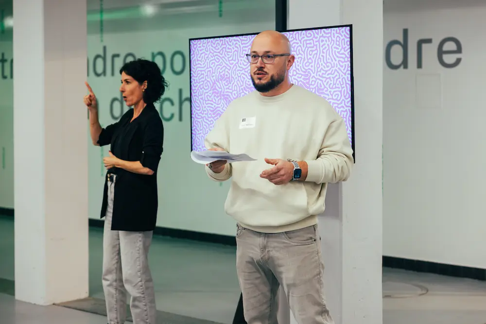 Design graphique évoquant l’écosystème d’innovation et de collaboration du Seed Lab à Fribourg.